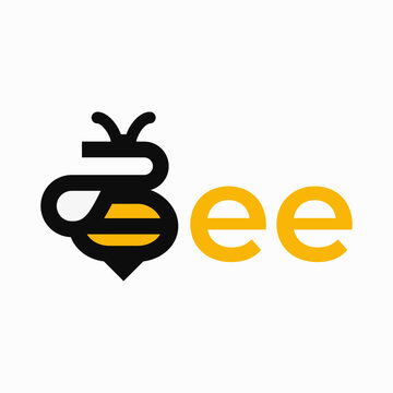 Bee logo design combined with letter B. Minimalist honey bee insect icon for branding. Modern letter B bee monogram logo. Vector symbol of bumblebee and typography for business identity.