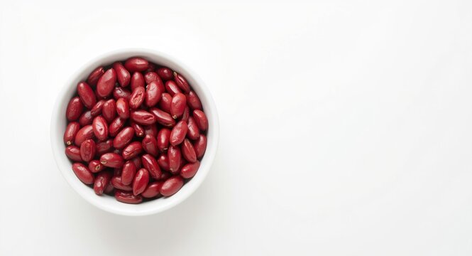 Natural red beans in a bowl positioned on a bright white surface