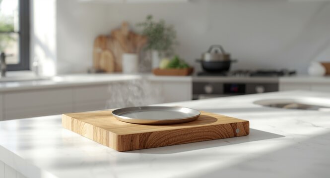 Oak kitchen cutting board enhanced with a sleek silver metal plate