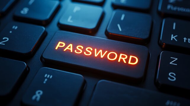 Close up of password key on keyboard for cybersecurity and online data protection concept