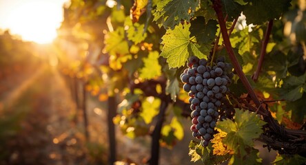 Fototapeta premium Radiant image illustrating wine grapes on vines at the cusp of autumn harvest period