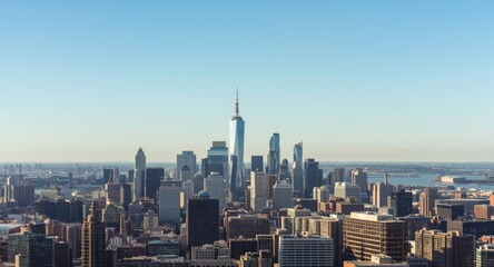 Naklejka premium Metropolitan skyline with a recognized tower on the horizon