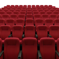 Fototapeta premium Rows of Empty Red Cinema Seats Facing Forward image