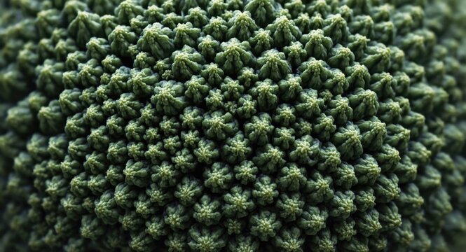 Macro shot of broccoli showing intricate buds and stems