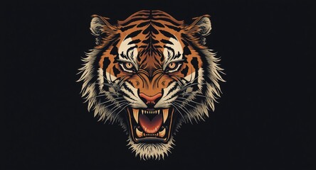 Obraz premium Fierce tiger roaring with intense gaze in dynamic front view tattoo style