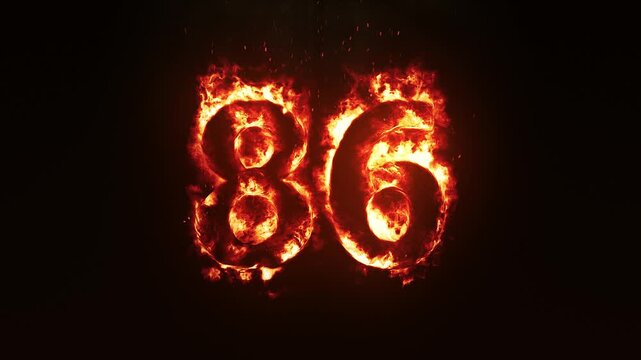 Burning Fire Number 86. Fire Digit Animation. Fiery Number
