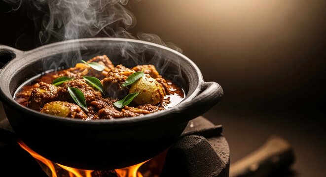 Sri Lankan Fish Ambul Thiyal Cooking on Fire, Traditional Cuisine