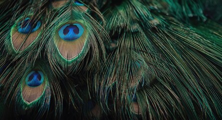 Obraz premium Close up photograph of colorful peacock feathers with delicate detailed patterns
