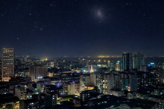 Beautiful night cityscape of Yangon
