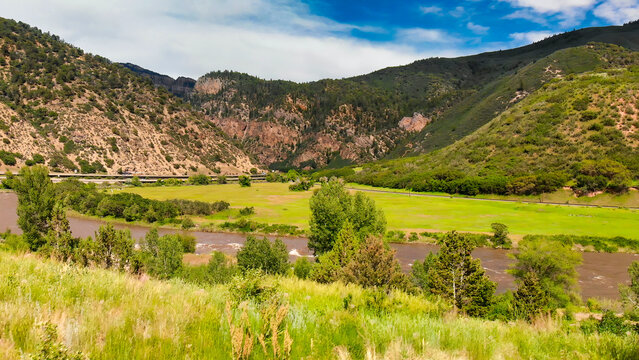 Amazing aerial view of Colorado River and surrounding Mountains, Utah