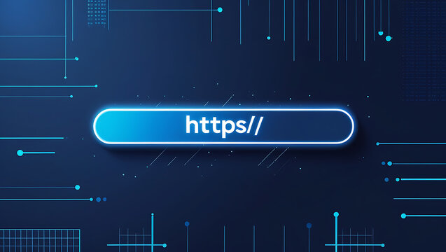 HTTPS Secure Web Search Interface Visualization Featuring Encrypted Protocol Indicator and Modern Browser Search Bar