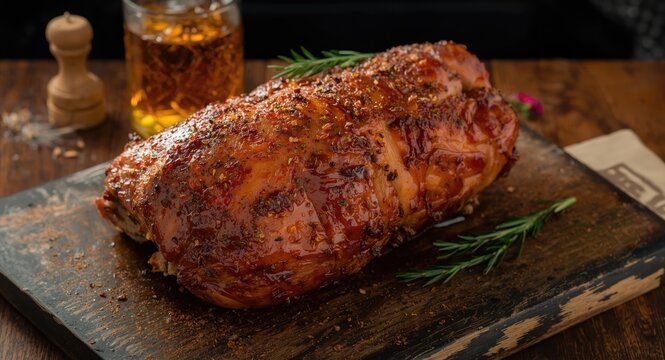 Roasted pork pernil with Caribbean style seasoning and crisp skin
