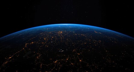 Fototapeta premium Planet Earth in the dark space environment revealing civilization through light patterns