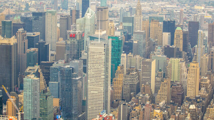 Fototapeta premium Aerial View of Manhattan from Helicopter, Capturing NYC’s Iconic Skyline