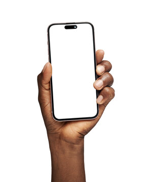 Hand holding Smartphone iPhone 17 pro as png photo and isolated on white background for your mobile phone app or web site design, logo Global Business technology