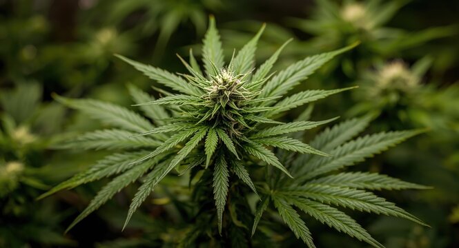 Lively cannabis clone plant cultivated indoors with dense green leaves