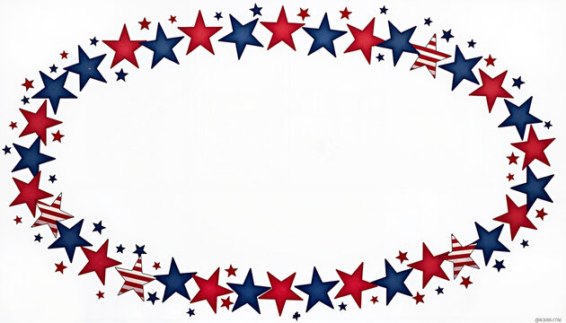 Red, white, and blue star decorations on white background
