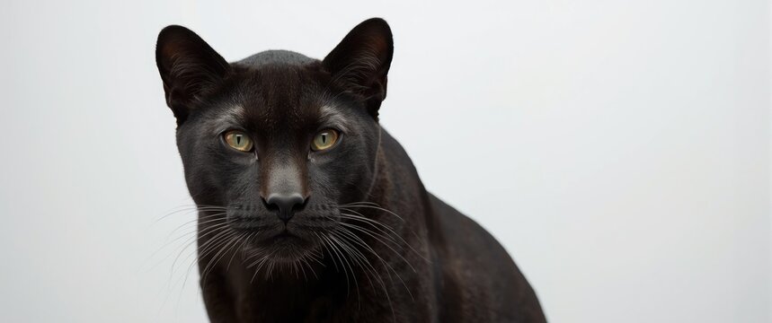Six year old melanistic big cat captured in full detail on a white neutral background