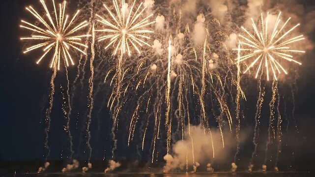 Fireworks exploding in the night sky.
