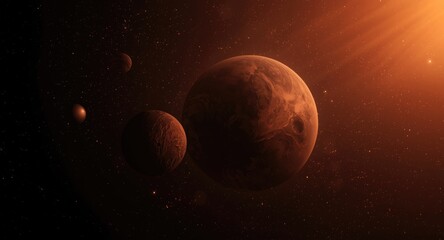 Fototapeta premium Mars with all other solar system planets presented in high detail cosmic image