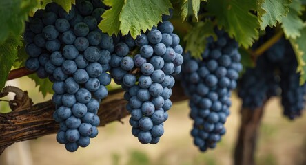 Fototapeta premium Blue carignan grapes fully matured for wine harvest close up