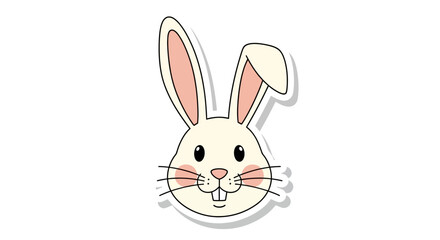Fototapeta premium Cute cartoon rabbit face illustration, simple, white bunny with pink ears, sticker style