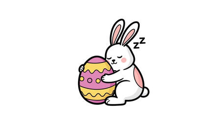 Obraz premium Cute Easter Bunny Sleeping Hugging Decorated Egg
