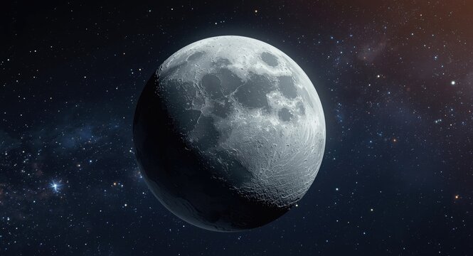 Imaginative 3D cartoon graphic of a supermoon with textured craters