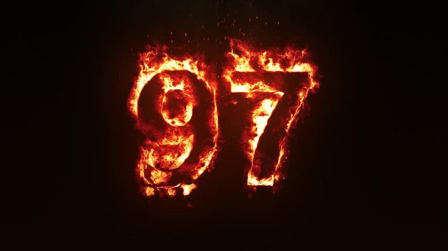 Burning Fire Number 97. Fire Digit Animation. Fiery Number