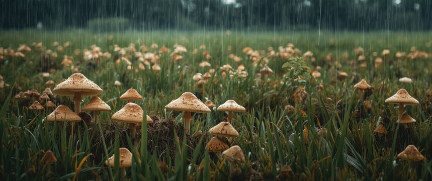 Fields rich with rain fostering jamur trucuk mushroom abundance