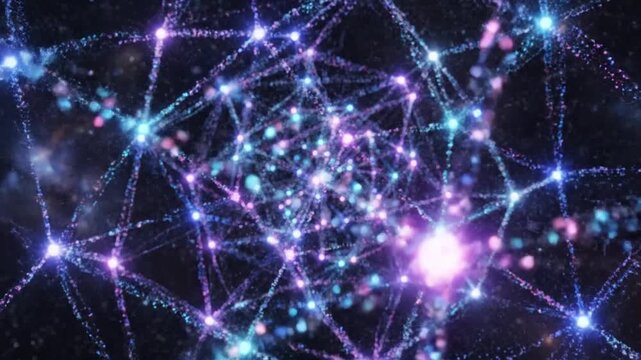 Cosmic Connections: A vibrant, interconnected network of sparkling points illuminates the darkness, depicting the vastness and intricacy of the universe. 