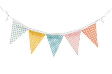 Obraz premium Party bunting garland hanging with colorful polka dot flags for celebration decoration on transparent background