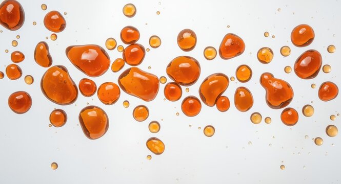 Shiny mastic resin droplets set against a white backdrop