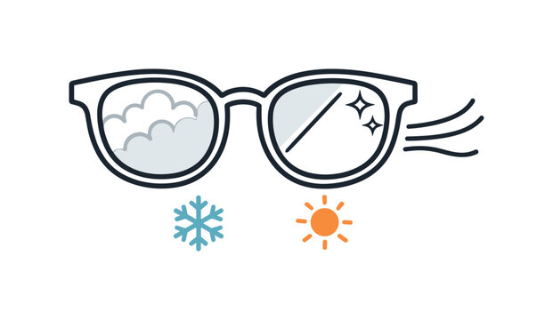 Reducing fogging on eyeglasses when transitioning between temperature changes focusing on comfort and clear vision, a pair of glasses with a partially cleared lens and a small