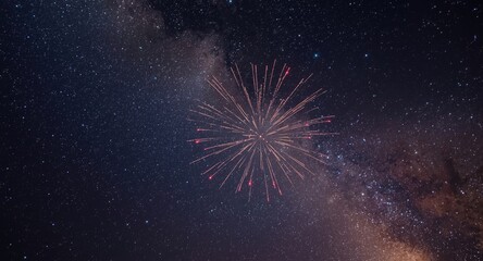 Fototapeta premium Fireworks display creating vibrant patterns across the Milky Way filled night sky