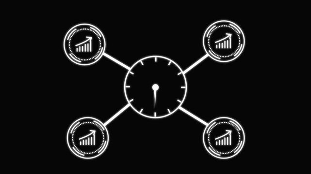 Cyan Clock icon animation. Business button circle clock icon Animated wall clock in loop. Business concept clock. Business concept timetable clock icon animation on black background.4k video animation