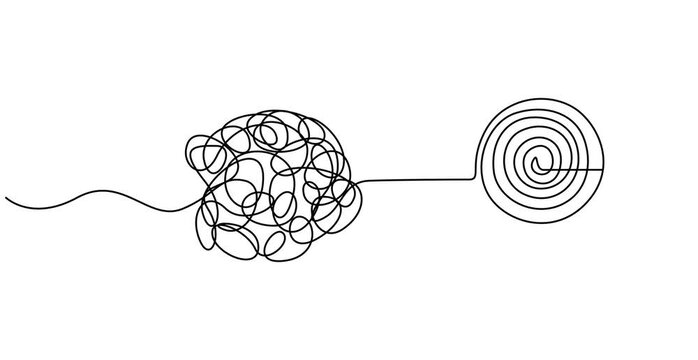 Chaos and mess circle continuous line drawn animation. Psychotherapy linear concept video. Animated problem solution symbol. Open book with chaos and mess circle continuous one line drawn animation