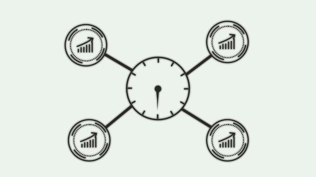 Cyan Clock icon animation. Business button circle clock icon Animated wall clock in loop. Business concept clock. Business concept timetable clock icon animation on black background.4k video animation