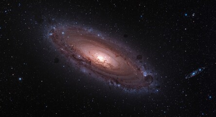 Fototapeta premium Impressive galaxy cluster panorama emphasizing gravitational connections and a spectrum of star systems within a cosmic setting