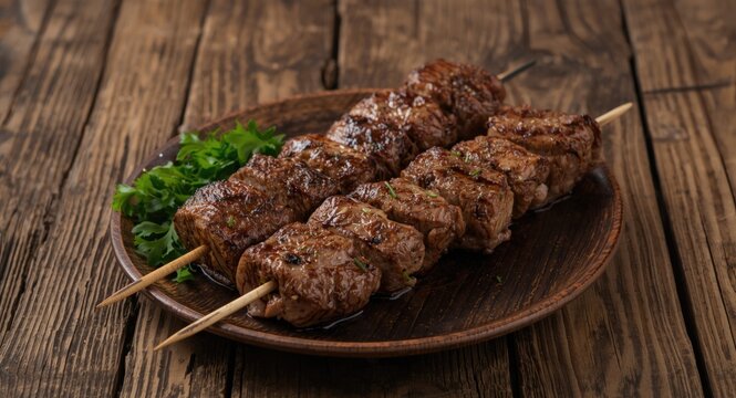 Asian grilled lamb lula kebab served on rustic wood table highlighting traditional meat delicacy