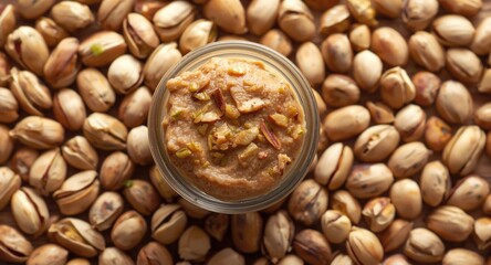 Fototapeta premium Nutty pistachio spread arranged in a miniature jar