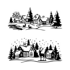 Naklejka premium Winter Christmas Village Scene