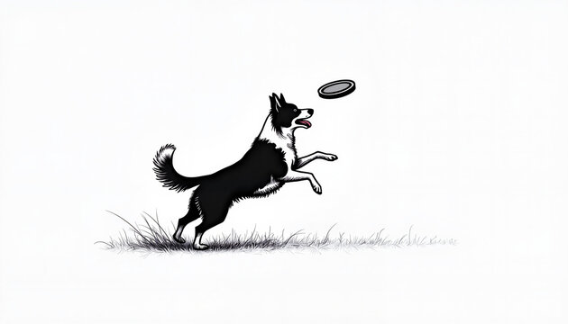 Border collie jumping to catch frisbee on grassy background
