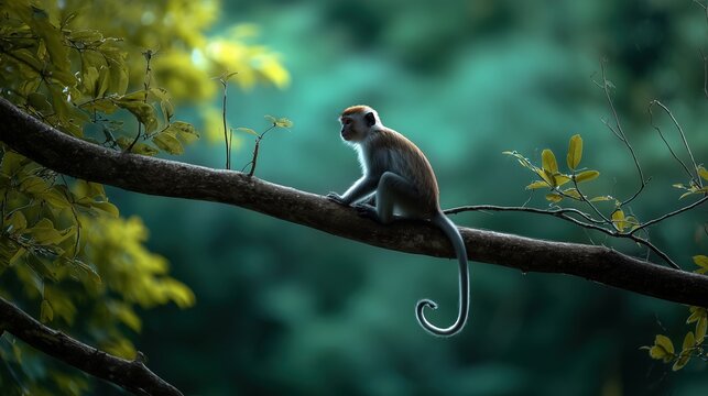 Singe langur assis sur une branche d'arbre dans la for&ecirc;t tropicale