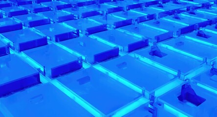 Obraz premium Futuristic geometric pattern with electric blue rectangles layered on an azure surface