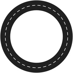 Fototapeta premium Circular road vector icon, asphalt ring with white dashed line markings, round highway track for maps and navigation graphics
