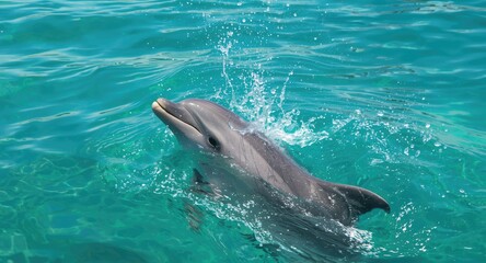 Naklejka premium Playful bottlenose dolphin splashing in clear ocean waters