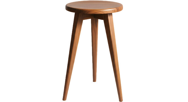 A wooden stool with three legs on a black background