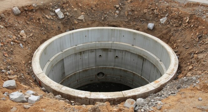 Setup of reinforced concrete cesspool rings supporting sewer systems
