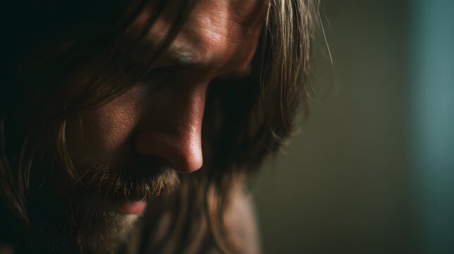 A disciple interrupted mid-thought as realization strikes following denial, layered environment with subtle activity fading away, directional lighting guiding focus, medium shot with a 50mm lens, emot